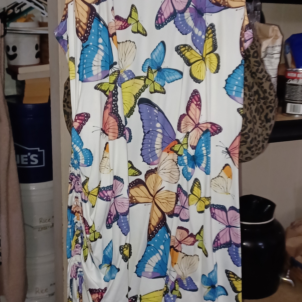 Fashion Nova White A-Line Skirt with Multicolor Butterfly Print